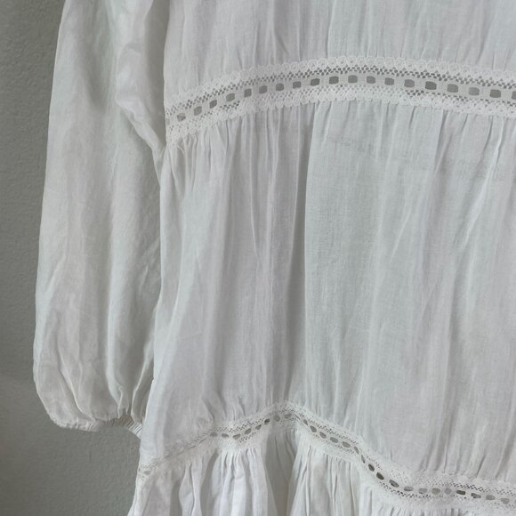 True Destinations Womens Medium White Beach Boho Tunic Dress Seashell Tassels - Picture 11 of 11